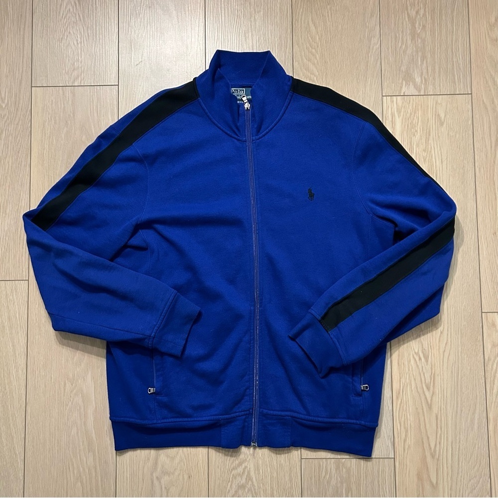 Polo Ralph Lauren Men's Royal Blue Black Double-Knit Full-Zip Track Jacket Large